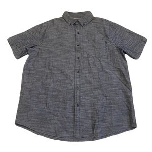 Men's Hurley Short Sleeve Button-Up Shirt - Grey Chambray Palm Tree Print - L